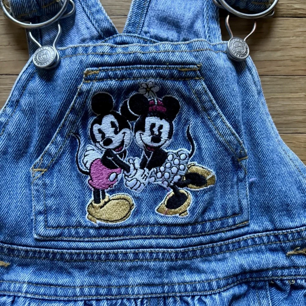 Vintage‎ Disney Mickey & Minnie Mouse Kids Denim Overalls 2T Toddler 90s Flowers